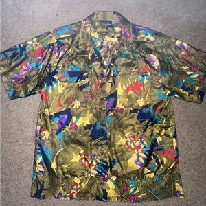David Matthew Vintage Tropical Floral Button Front Shirt Size 12